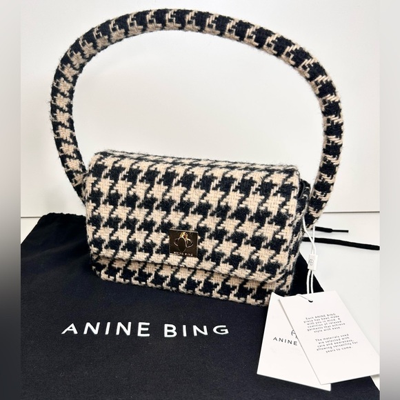 Anine Bing Nico Bag Houndstooth Tweed Top Handle Shoulder Bag NWT - Picture 9 of 11